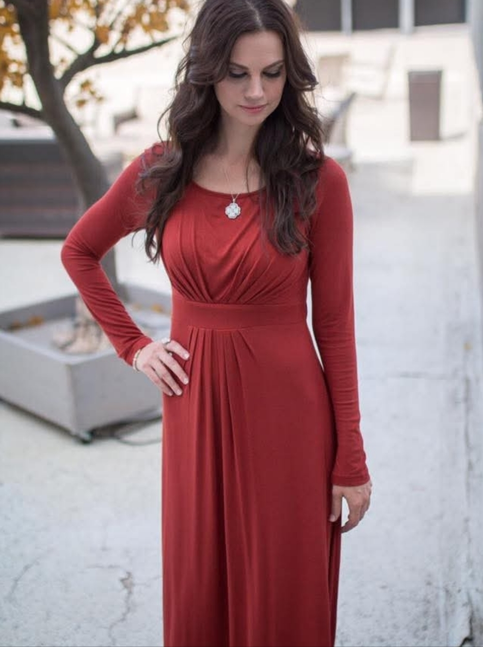 Koh Koh Women's Long Sleeve Red Maxi Dress - Classic Elegant Style